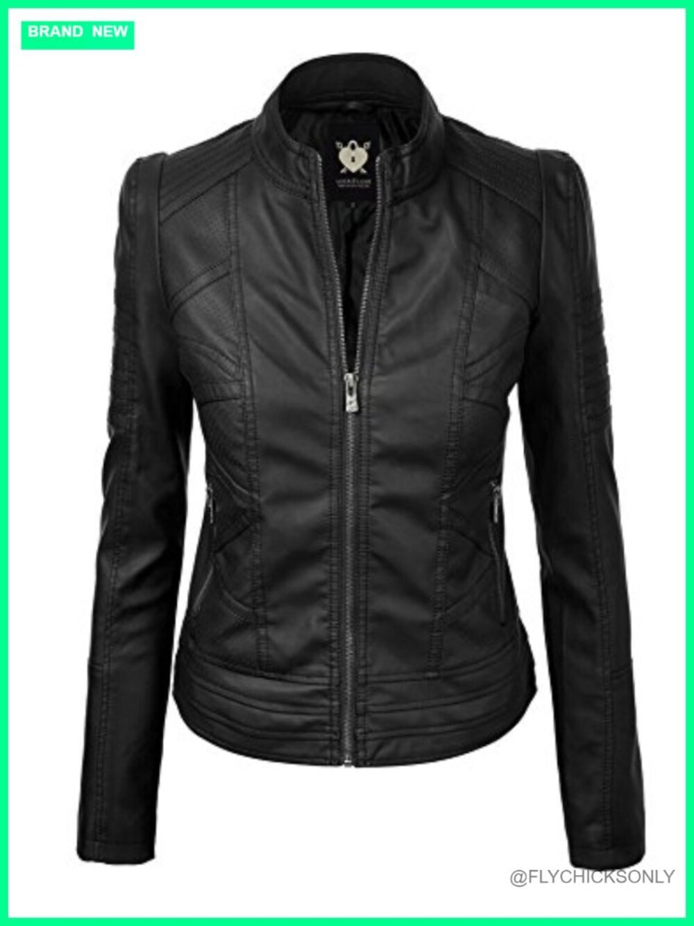 Slim Fit Faux Leather Moto Jacket - PU Biker Motorcycle Coat
